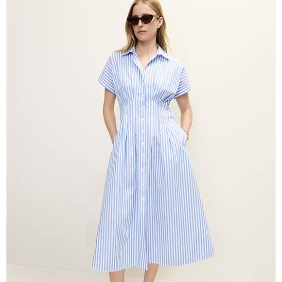 Anthropologie Dresses & Skirts - Anthropologie Maxi Shirt Dress Pleated Poplin Blue White Striped Pintuck NWT L